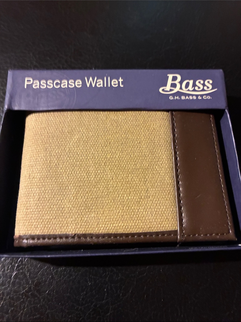 Bass Tan Canvas with Brown Leather Trim Passcase Wallet